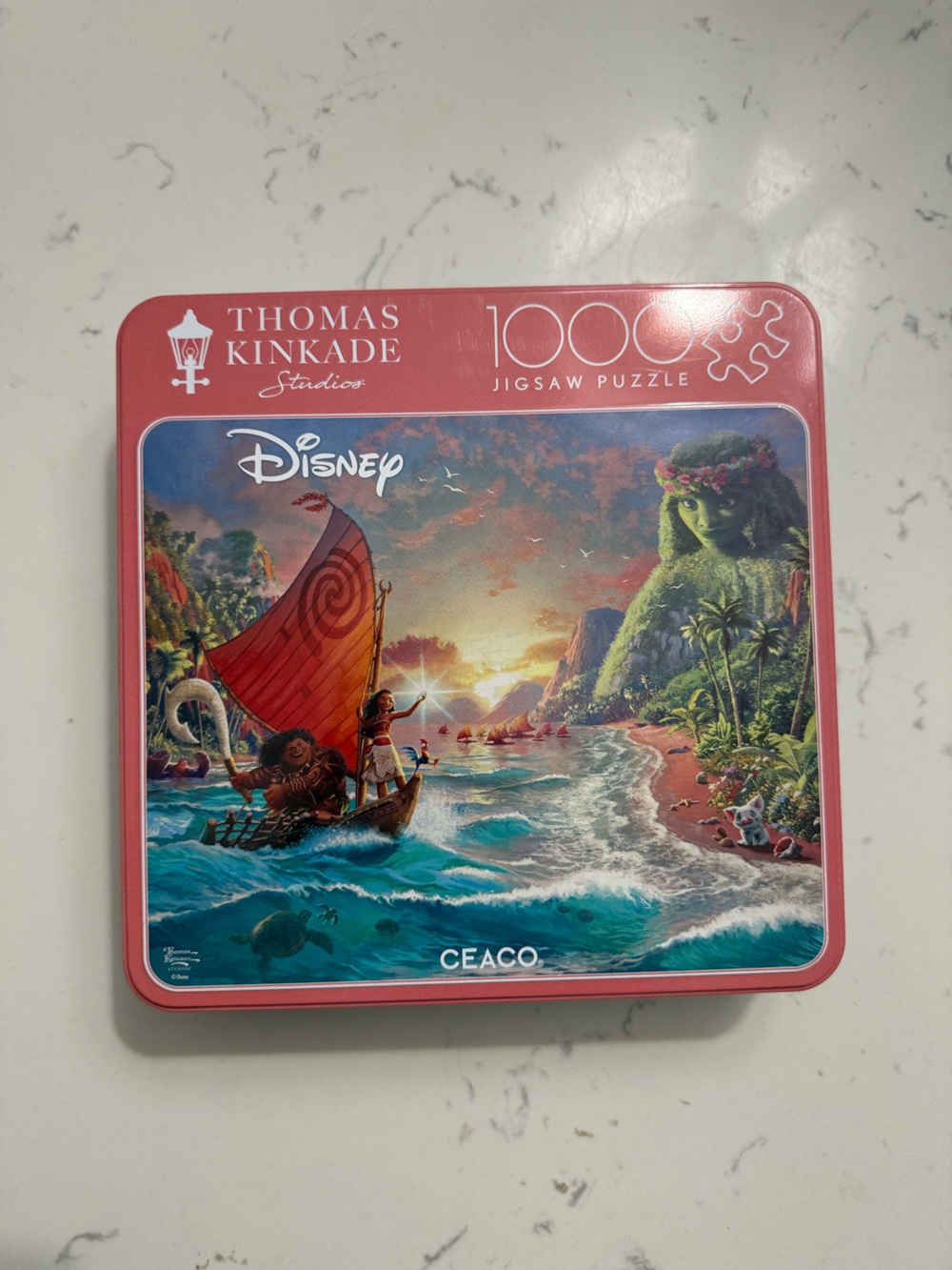 Disney Moana Puzzle Tin – Coral Pink Border & Teal Ocean Artwork